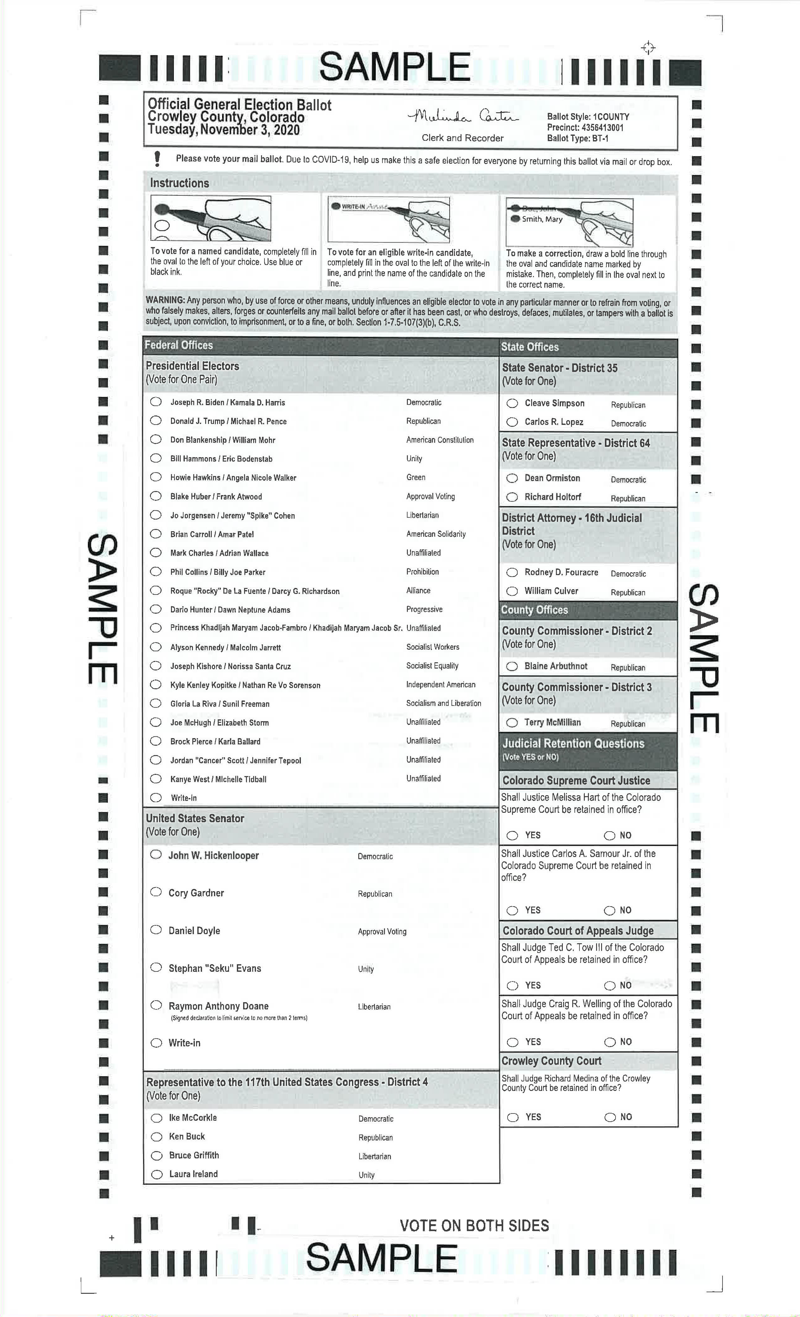 Sample Ballot 1 Crowley County